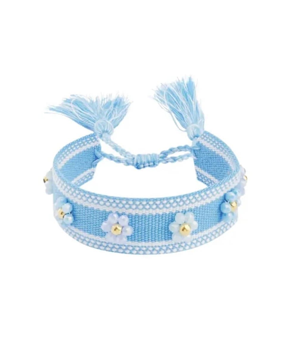 Stoffen-armband-met-bloemen-Blauw